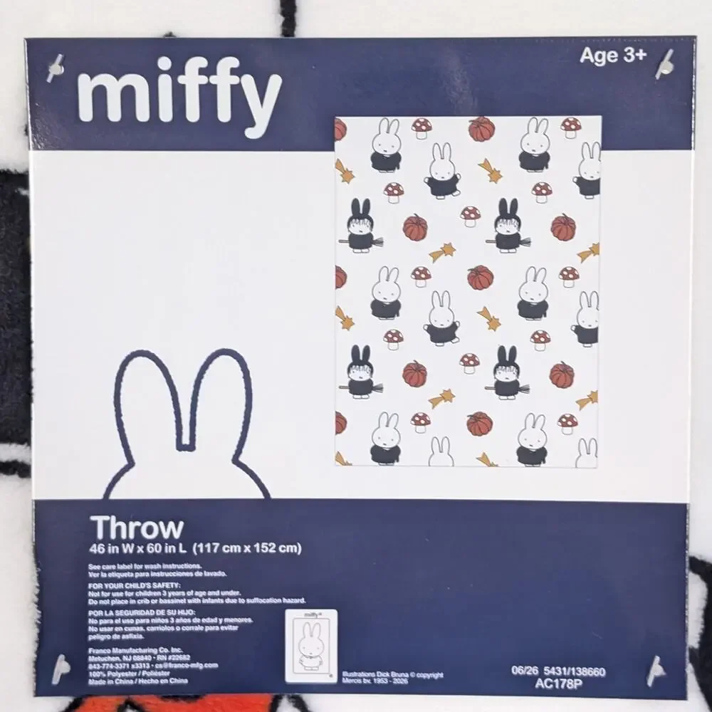 NWT Miffy Halloween Pumpkin Mushroom Fleece Throw Blanket 46x60 Viral